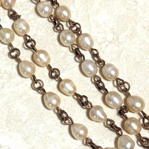 Pale Pink Freshwater Pearl Short Necklace with Cute Coral Pendant, Copper Links - Picture 11 of 16